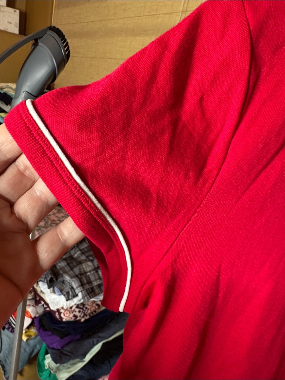 Tommy Hilfiger Red Johnny Collar Polo Shirt PXL White Trim Cotton Top - Picture 6 of 8